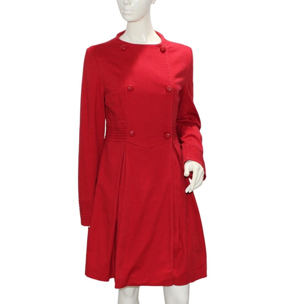 Tulle Red Double Breasted Button Front Fit Flare CoatWomen Size M VTG Y2K